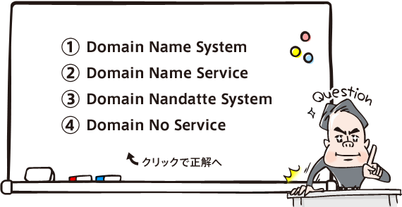 (1) Domain Name SystemA(2) Domain Name ServiceA(3) Domain Nandatte SystemA(4) Domain No Service NbNŐ